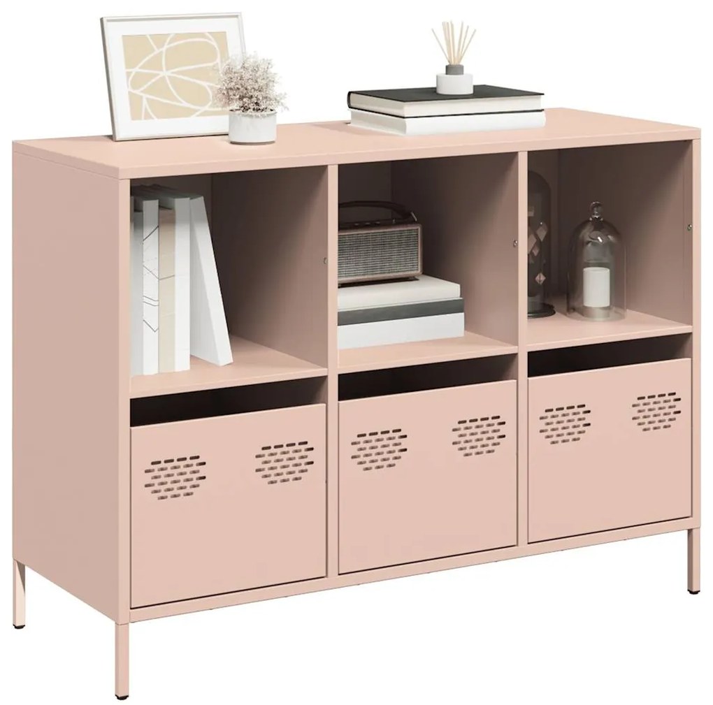 vidaXL Aparador 101,5x39x73,5 cm aço laminado a frio rosa