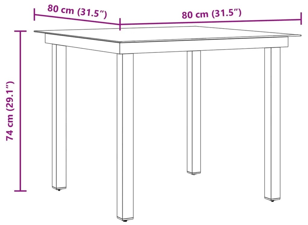 Mesa de jardim em alumínio e vidro 80x80x74 cm preto