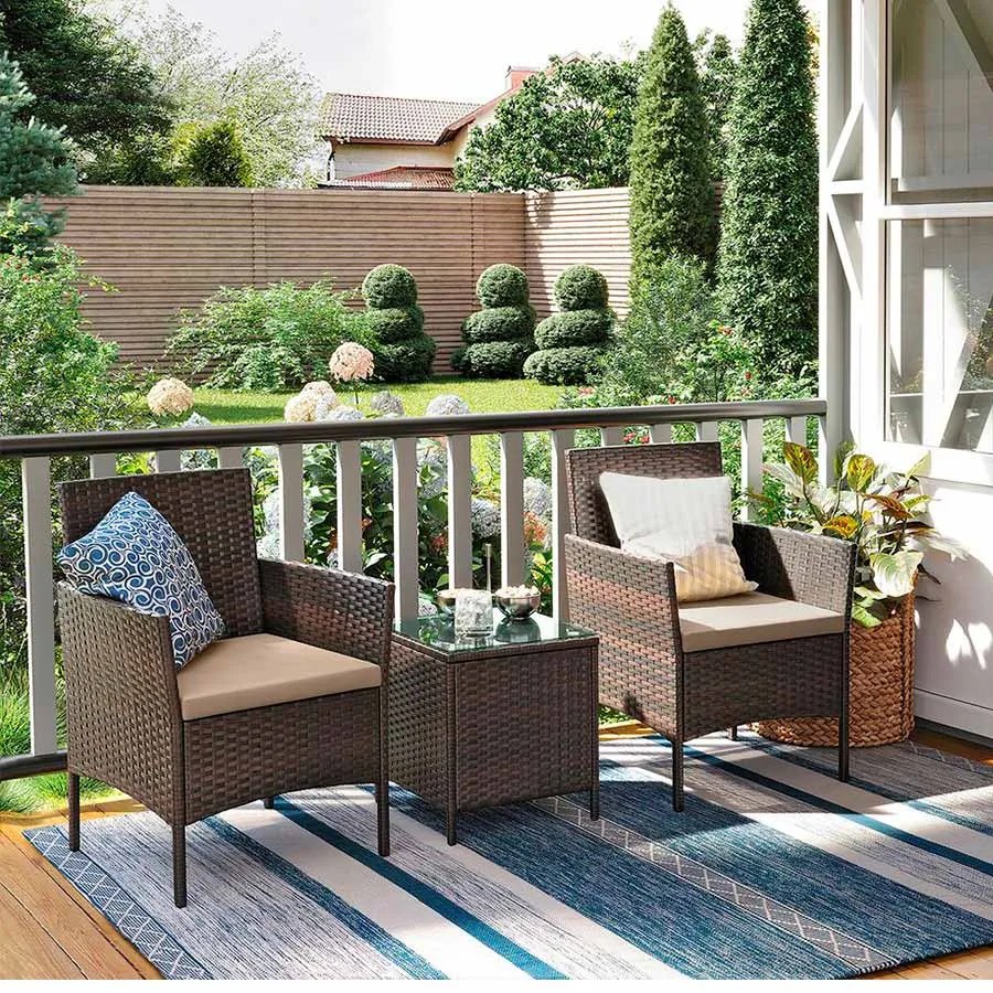 Conjunto de jardim de 3 peças, 2 cadeiras + 1 mesa Castanho-taupe