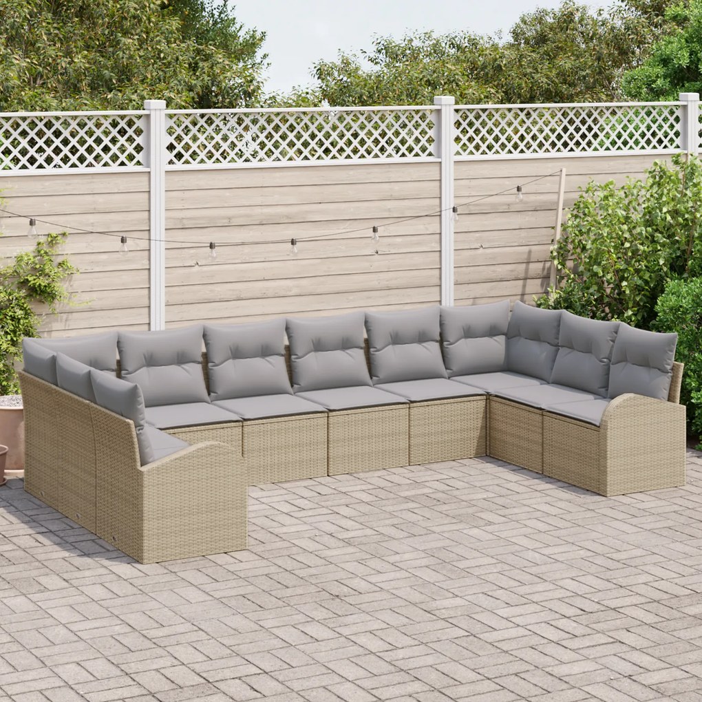 Conjunto de Sofás de Jardim vidaXL 10 Peças com Almofadas Bege Rattan