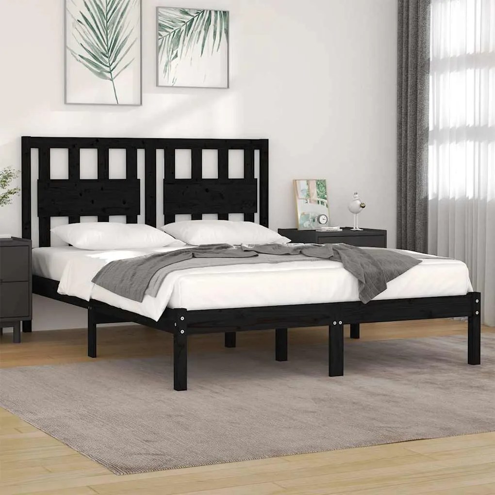 vidaXL Estrutura de cama super king 180x200 cm pinho maciço preto