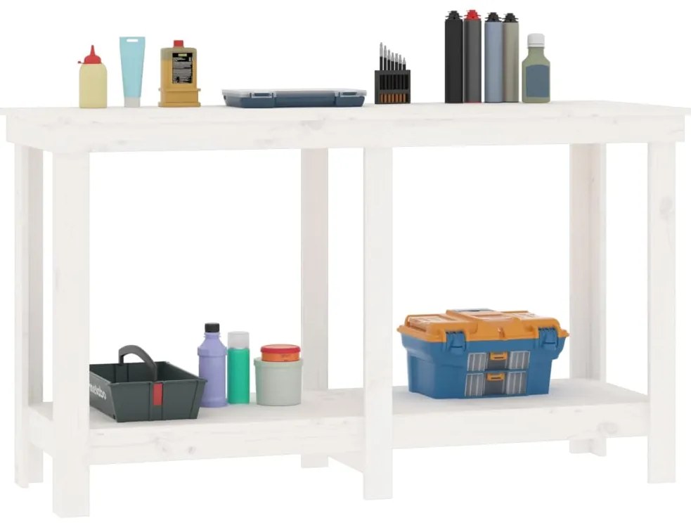 Banco de trabalho 140x50x80 cm pinho maciço branco