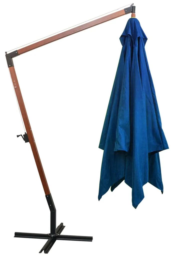 Guarda-sol suspenso com poste 3x3 m abeto maciço azul-ciano