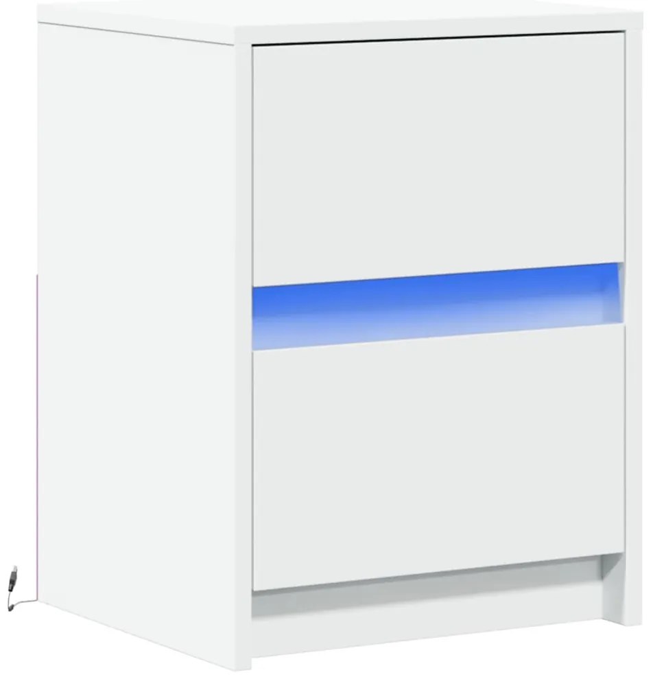 Mesa de cabeceira com luzes LED derivados de madeira branco