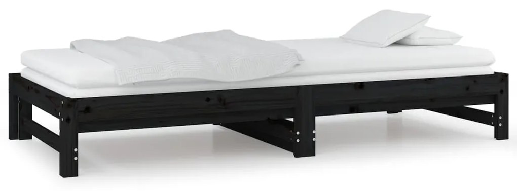 Sofá-cama de puxar 2x(80x200) cm pinho maciço preto