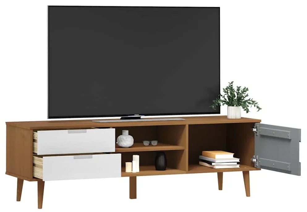 Móvel de TV MOLDE 158x40x49 cm pinho maciço castanho