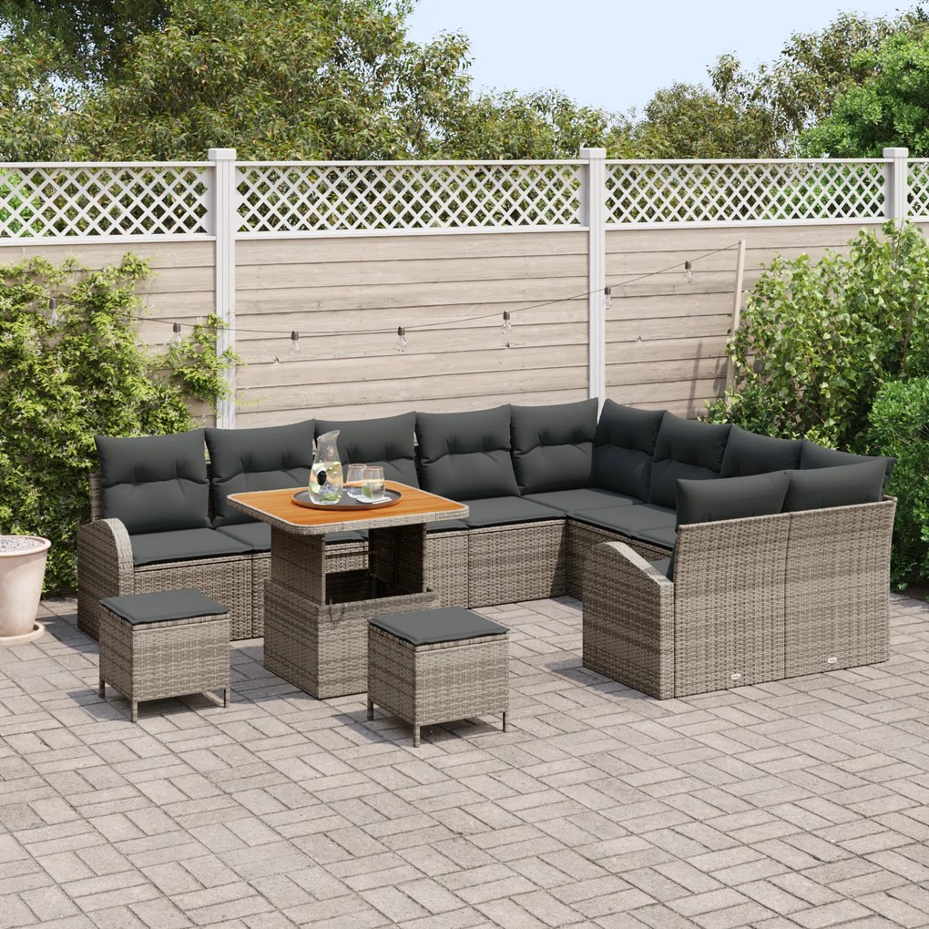 Conjunto de Sofá de Jardim de 12 Peças com Almofadas Cinzento Polirata