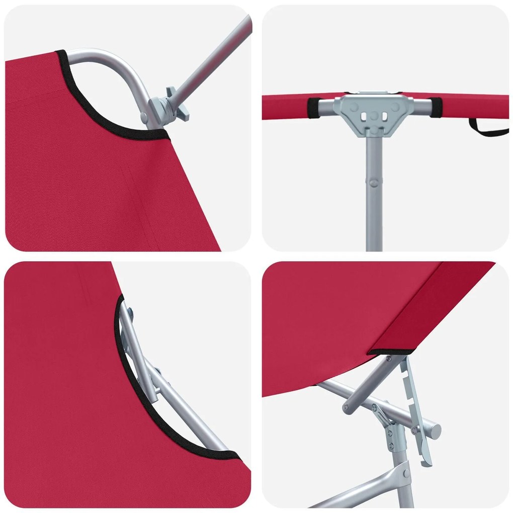 Espreguiçadeiras Dobráveis 2 pcs com Toldo Vermelho Tecido Oxford 600D