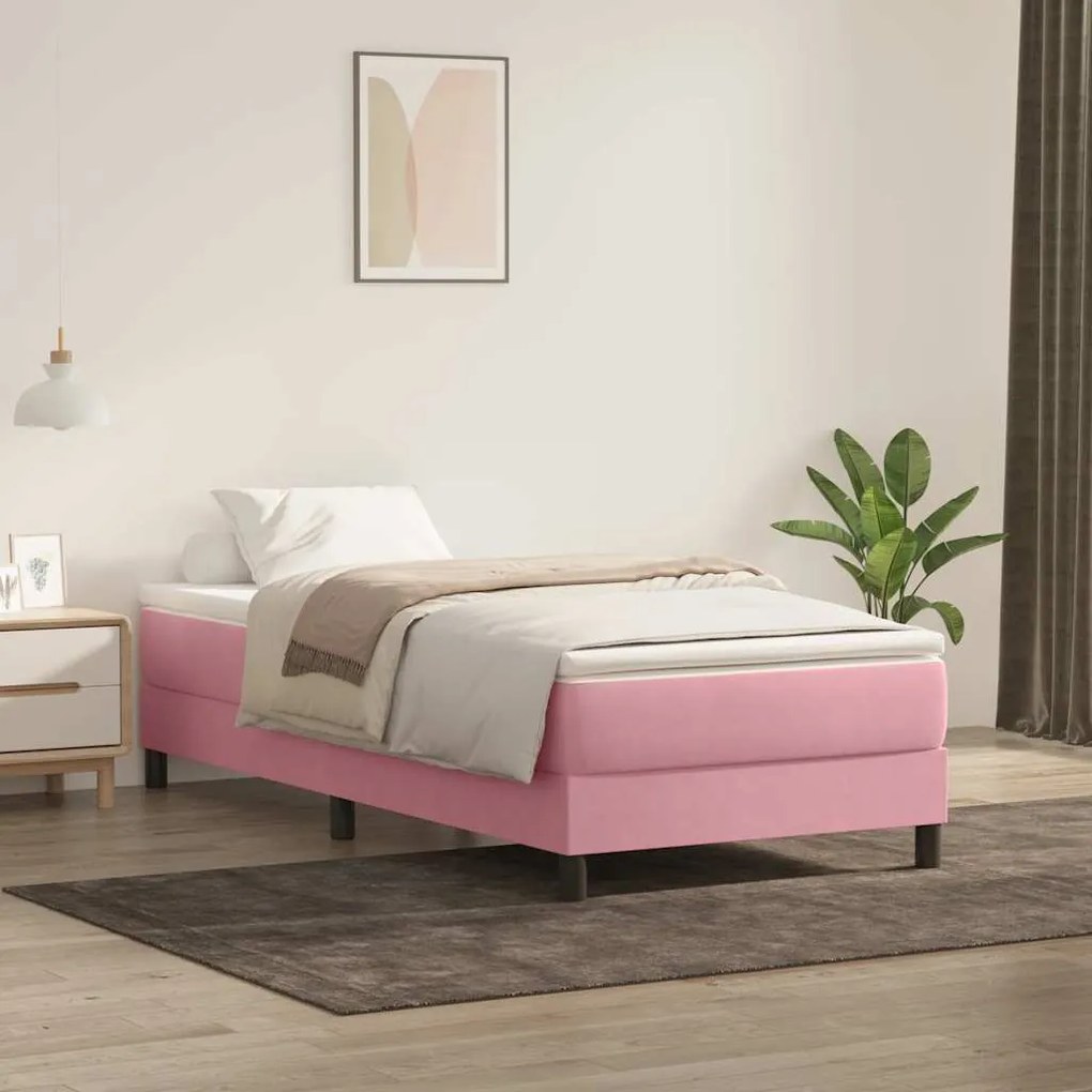 Box Cama de primavera sem Colchão Rosa 90x210 cm Veludo