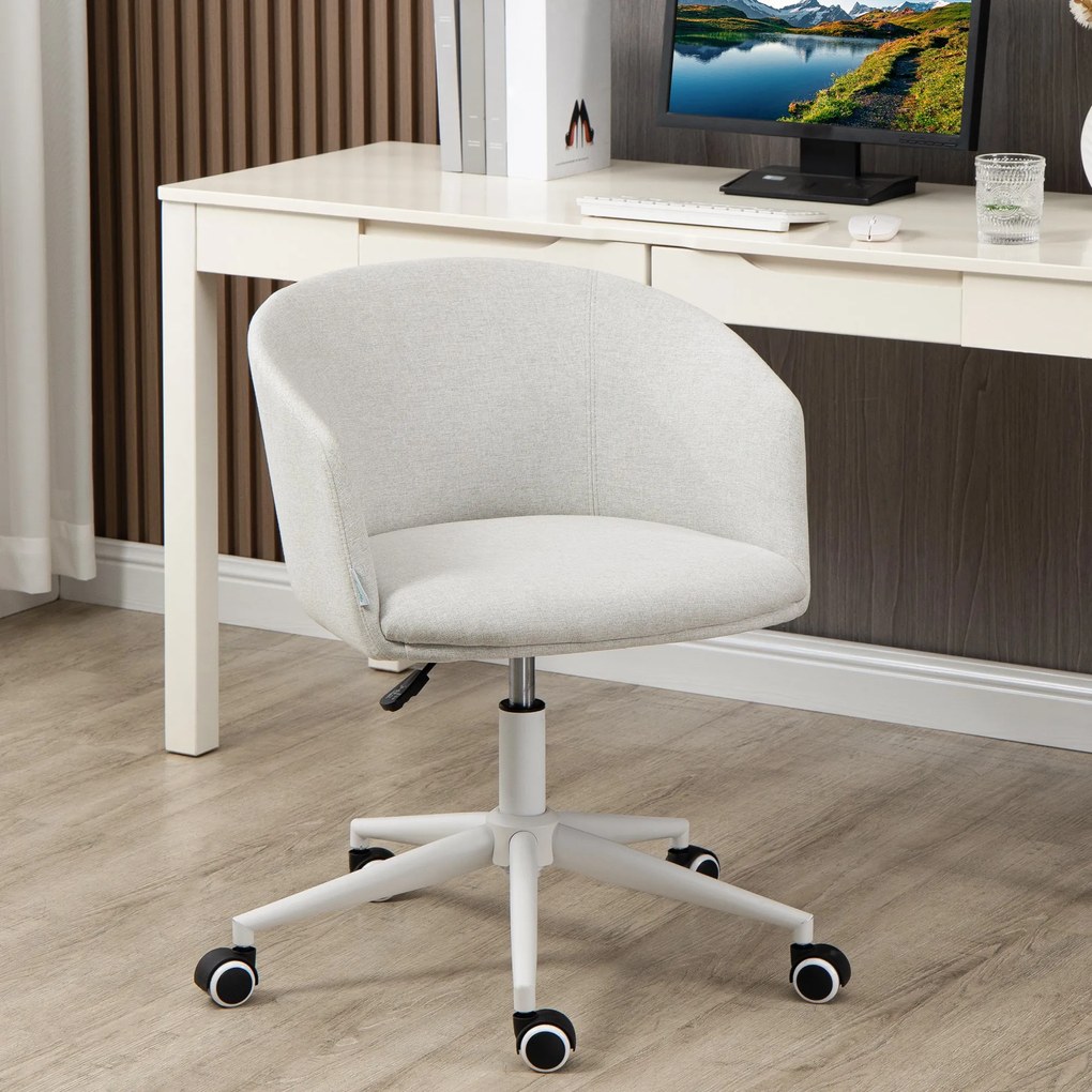 Cadeira de Escritório Giratória com Tecido de Linho Sintético Cadeira de Escritório Ergonómica com Altura Ajustável Apoio para os Braços e Assento Acolchoado Carga 120kg 57x56x70-78cm Cinza