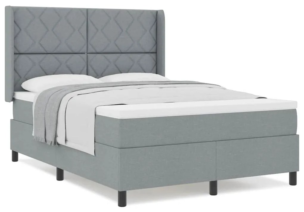 Cama Box com Colchão Cinza Claro 140x200 cm em Tecido.