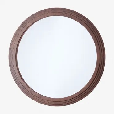 Espelho De Parede Redondo Ø75 Cm Em Madeira De Carvalho Ozande Madeira Escura - Sklum