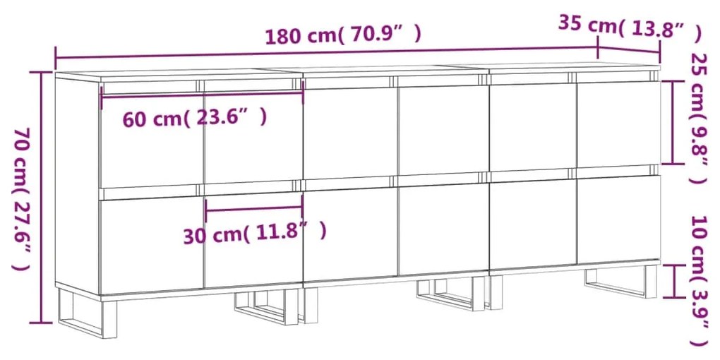 Aparador Portucale de 180cm - Cinzento - Design Moderno