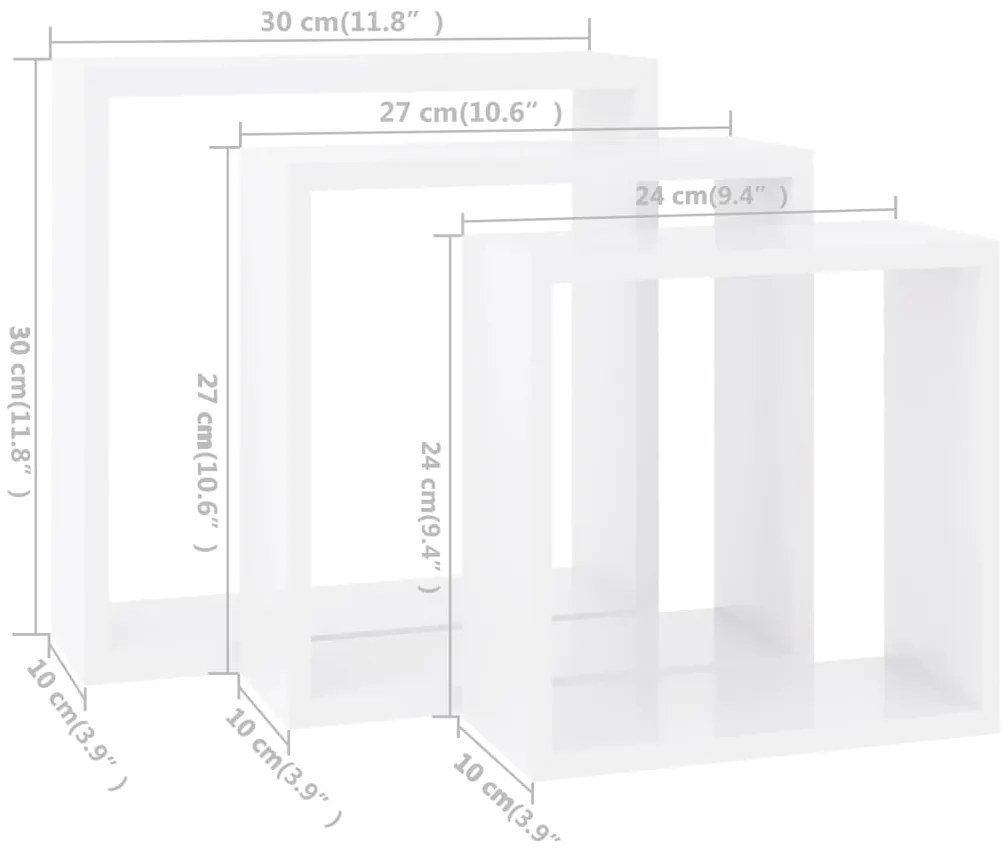 Prateleiras de parede em forma de cubo 3 pcs MDF branco
