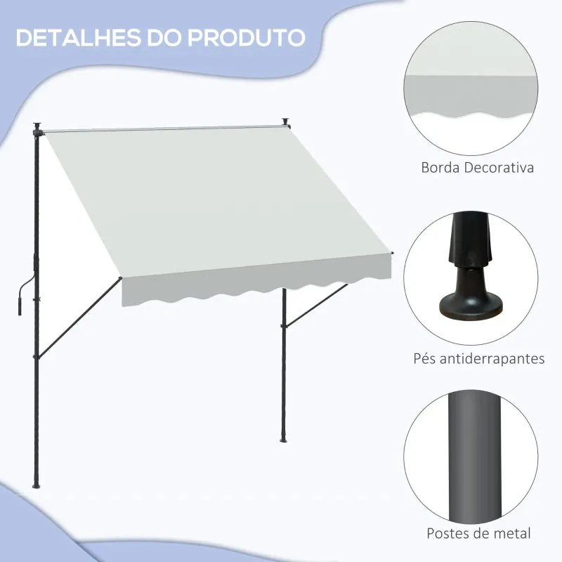 Toldo Portátil Retrátil com Manivela - 200x170x200-290cm - Creme