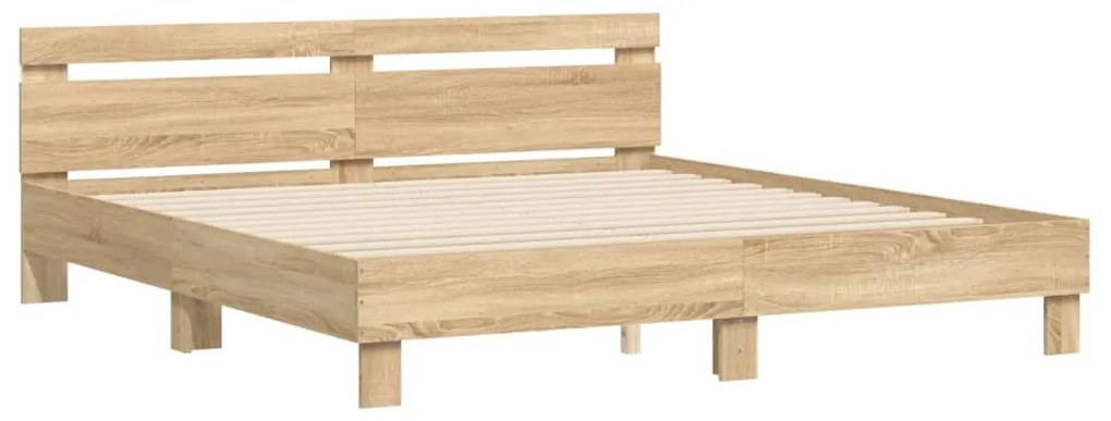 Estrutura cama c/ cabeceira/luzes LED 200x200cm carvalho sonoma