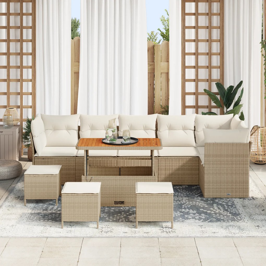 Conjunto de Sofá de Jardim vidaXL de 10 Peças com Almofadas Bege Polyr