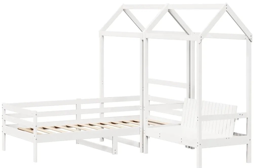 Conj. sofá-cama e banco c/ telhado 80x200cm pinho maciço branco