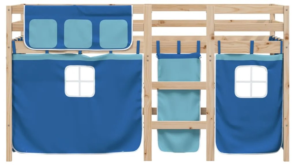 Cama alta p/ criança c/ cortinas 90x200 cm pinho maciço azul