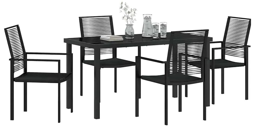 Conjunto de jantar de jardim 5 peças - Preto, PVC Rattan