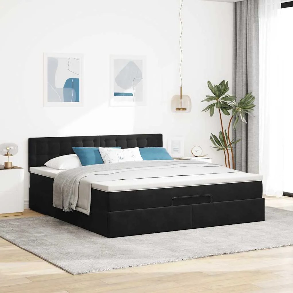 Estrutura de cama otomana com colchão 180x200 cm veludo preto