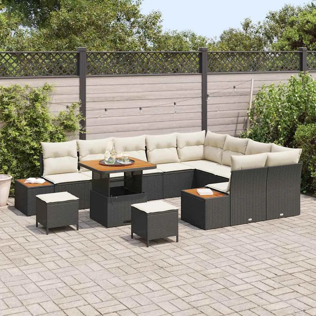 Conjunto de Sofá de Jardim vidaXL de 12 Peças com Almofadas Preto Vime