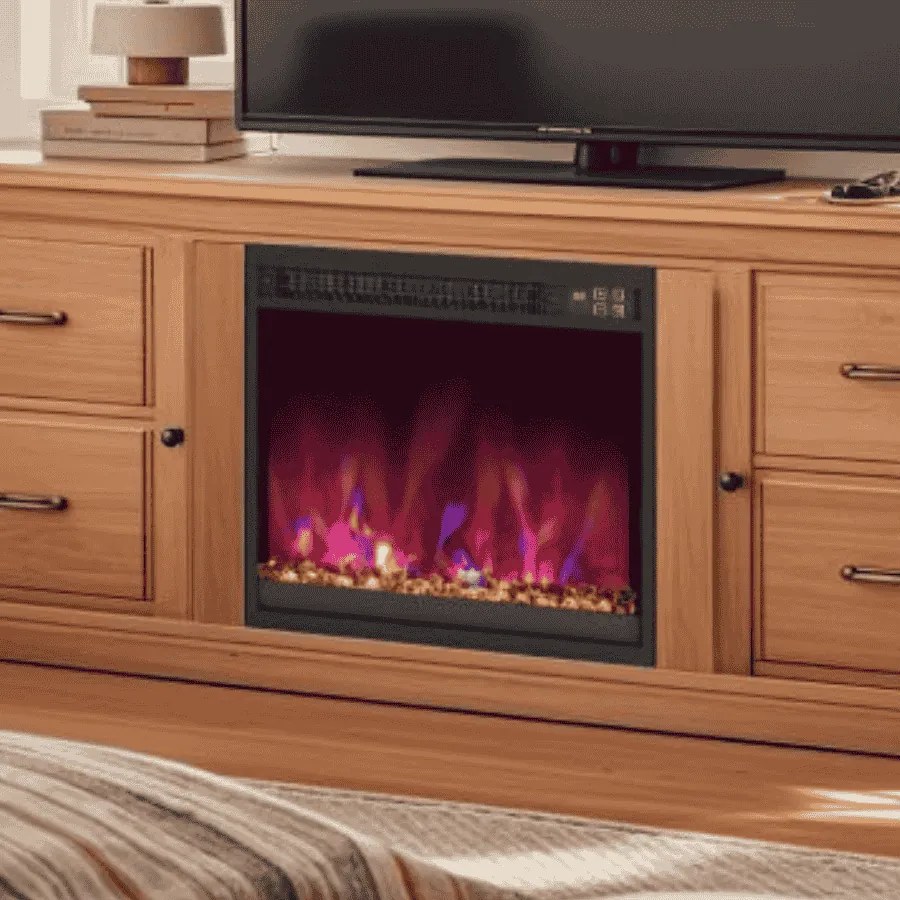 Lareira elétrica encastre 18” de 1500 W com comando à distância Temporizador Termóstato Preto