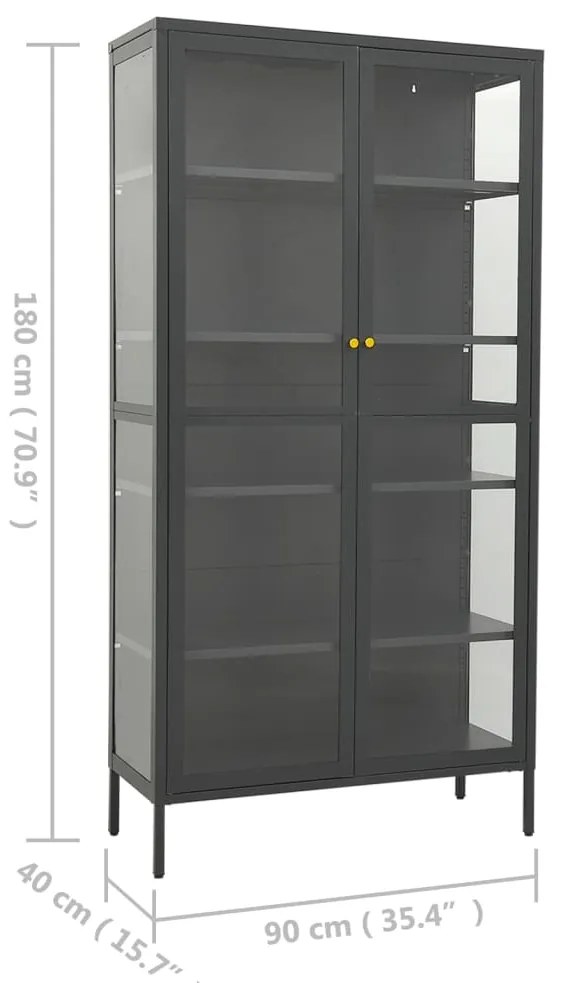 Vitrine 90x40x180 cm vidro temperado e aço antracite