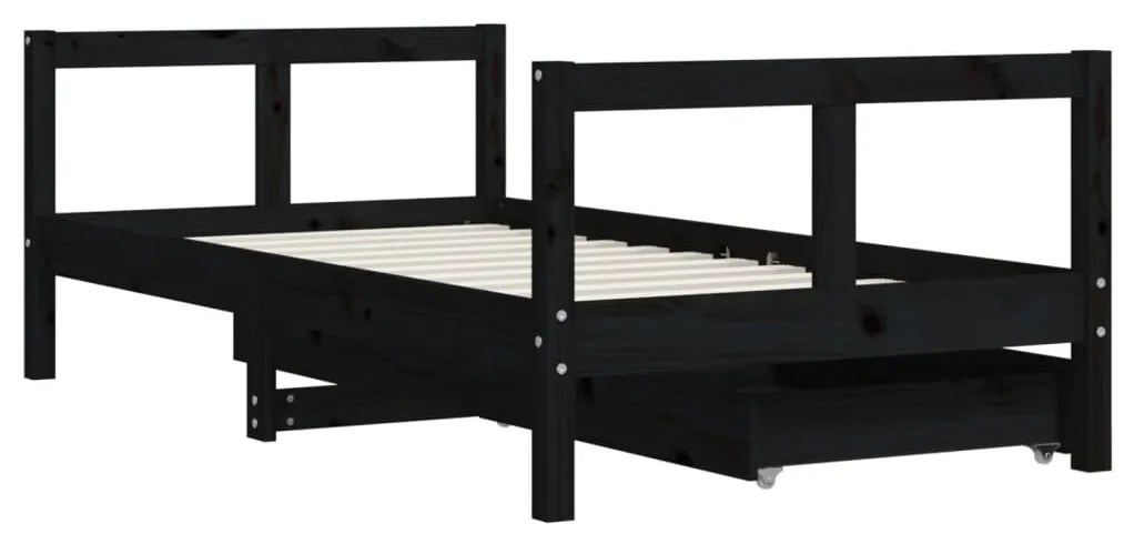 Estrutura cama infantil c/ gavetas 80x160 cm pinho maciço preto