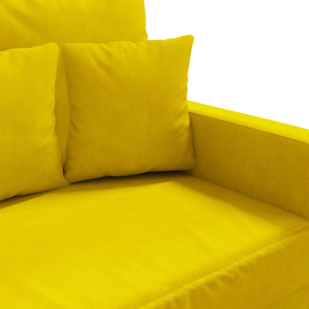 Sofá Cinha de 2 Lugares - Cor Amarelo - 138x77x80 cm - Em Veludo e Est