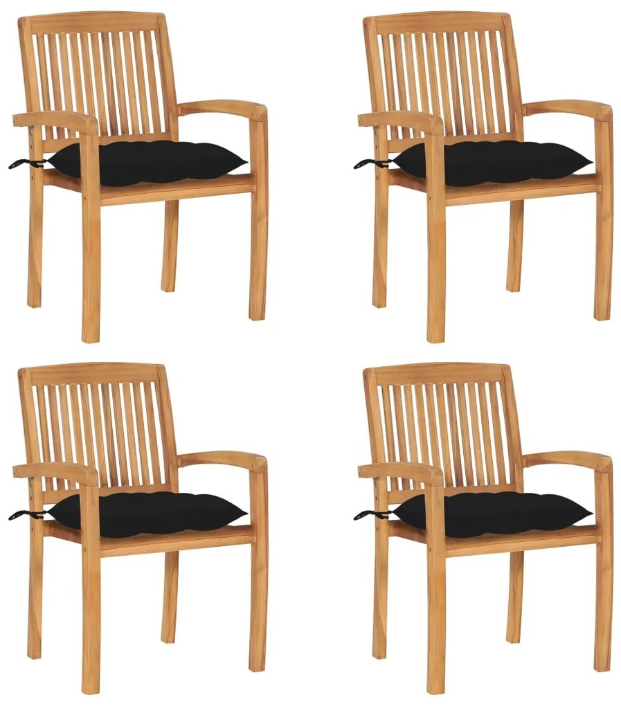 Cadeiras de jardim empiháveis c/ almofadões 4 pcs teca maciça