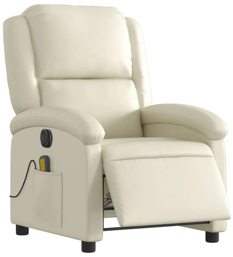 Poltrona massagens reclinável elétrica couro artificial creme