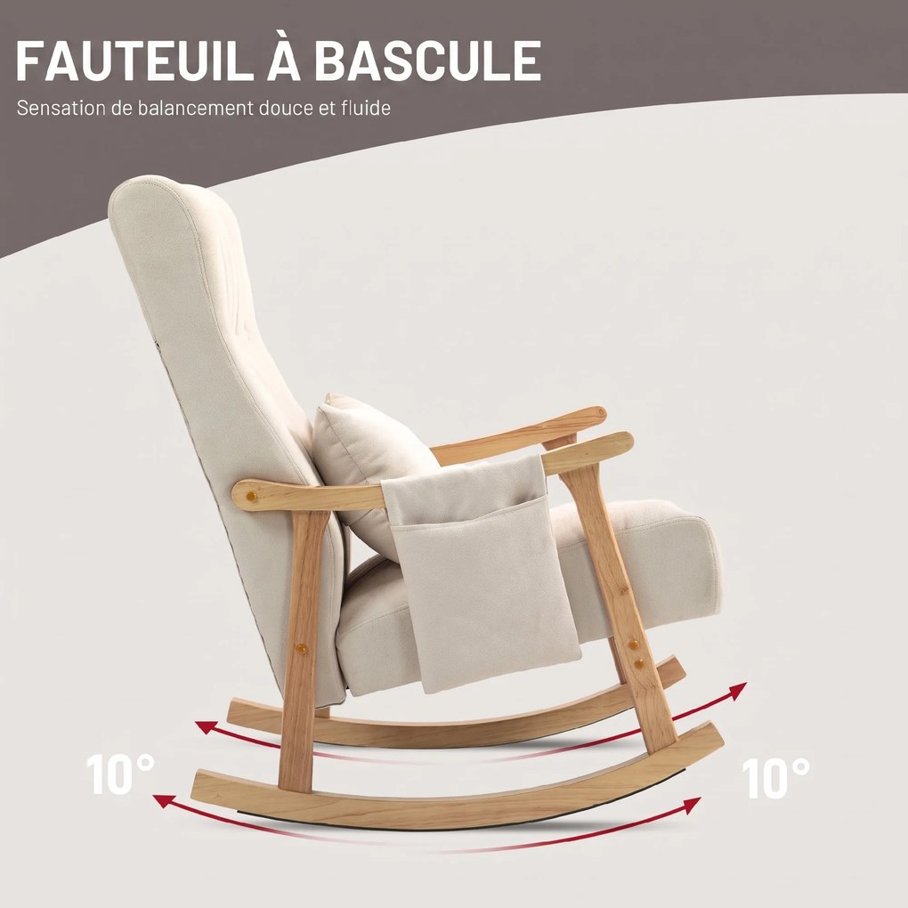 Poltrona de Amamentação de Baloiço, 90 x 65 x 98 cm, Bolso Lateral de Arrumação, Bege