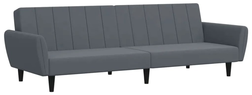Sofá-cama 2 lugares c/ apoio de pés veludo cinzento-escuro