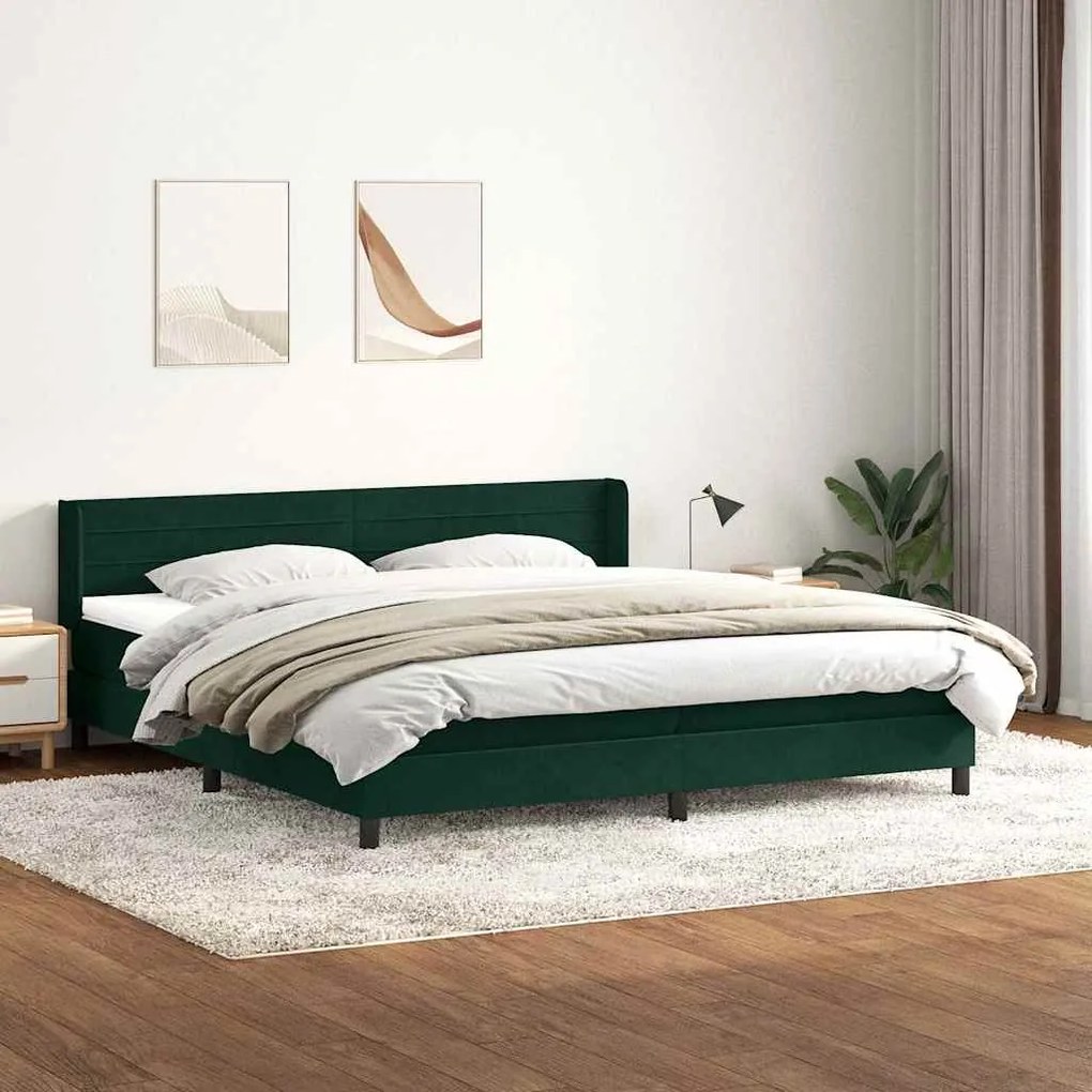 vidaXL Cama com molas colchão 200x210 cm veludo verde-escuro