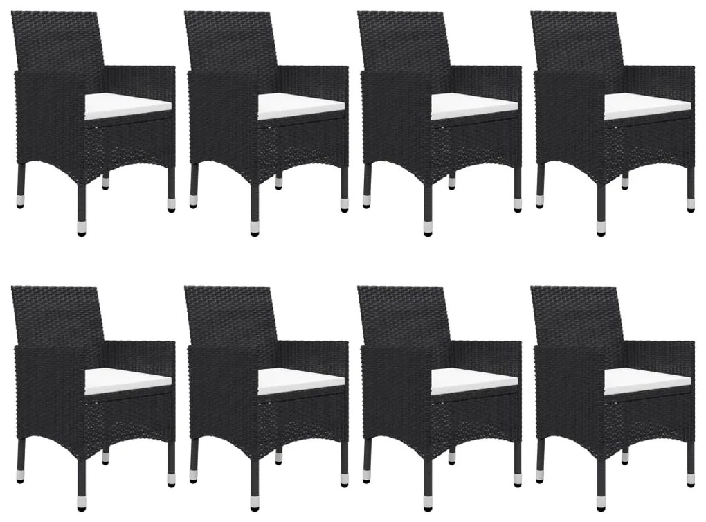 9 pcs conjunto de jantar para jardim vime PE e vidro preto