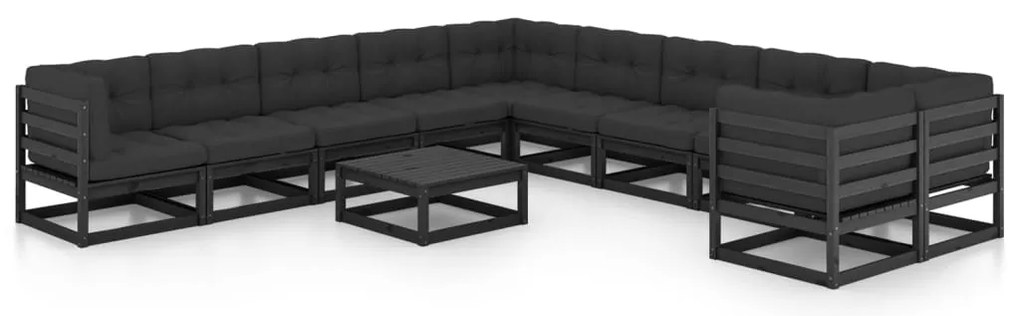 11 pcs conjunto longue jardim c/ almofadões pinho maciço preto