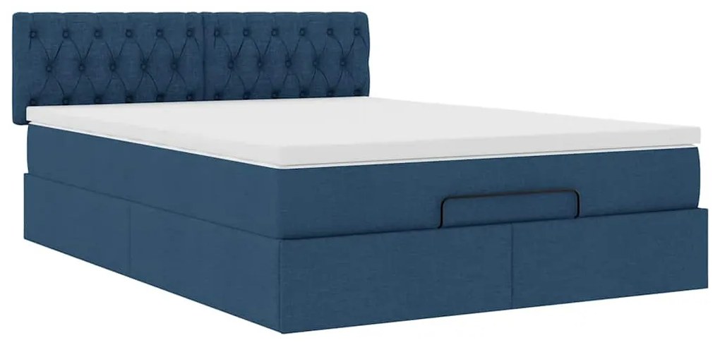 Estrutura de cama otomana com colchão tecido azul 140x200cm