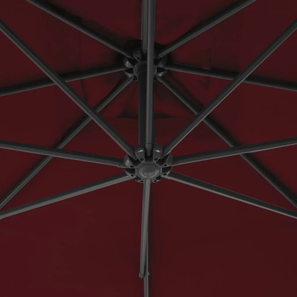 Guarda-sol de jardim cantilever c/ poste de aço vermelho tinto