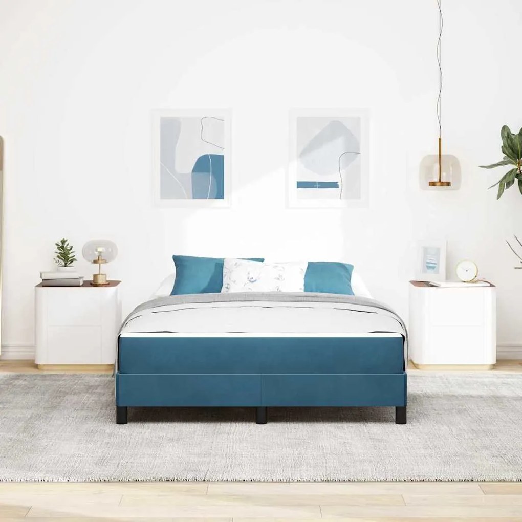 Cama box spring com colchão Azul Escuro 140 x 200 cm Veludo
