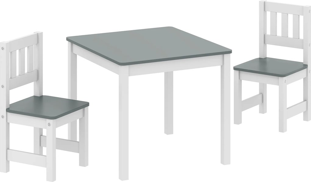 AIYAPLAY Mesa infantil com 2 cadeiras, conjunto infantil 3 peças, conjunto de assentos para crianças, mobiliário infantil, 56 x 52 x 48 cm Cinza | Aosom Portugal