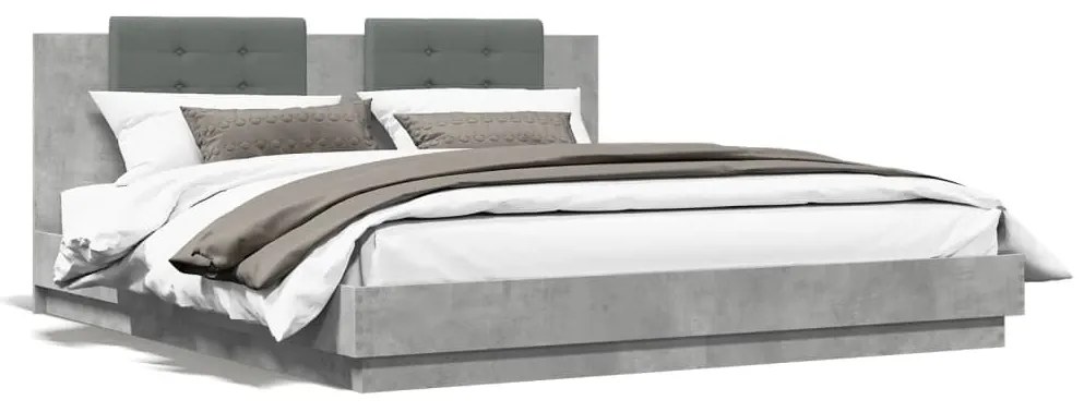 vidaXL Estrutura cama c/ cabeceira/luzes LED 160x200 cm cinza cimento