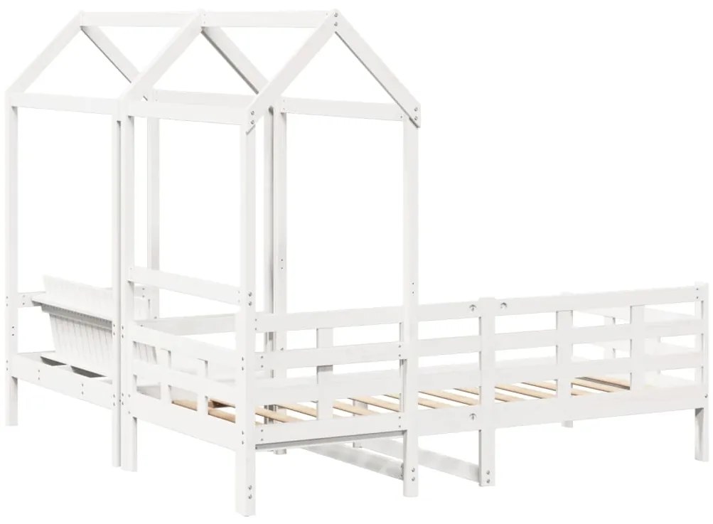 Conj. sofá-cama e banco c/ telhado 90x200cm pinho maciço branco
