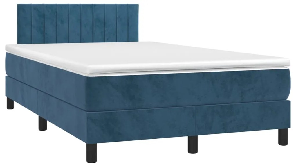 Cama box spring c/ colchão/LED 120x200 cm veludo azul-escuro