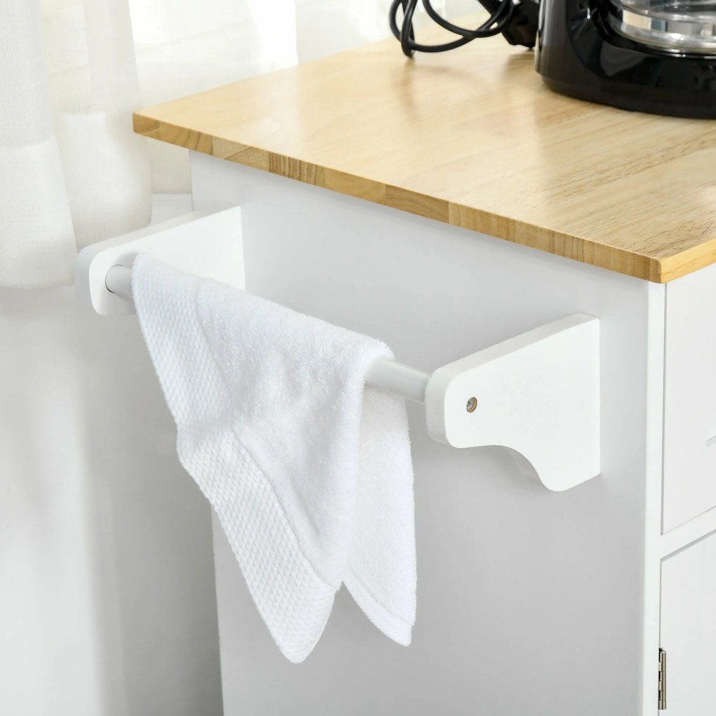 Carrinho/Ilha de Cozinha "Gourmet" com Rodas – 121x46x91 cm – Branco e