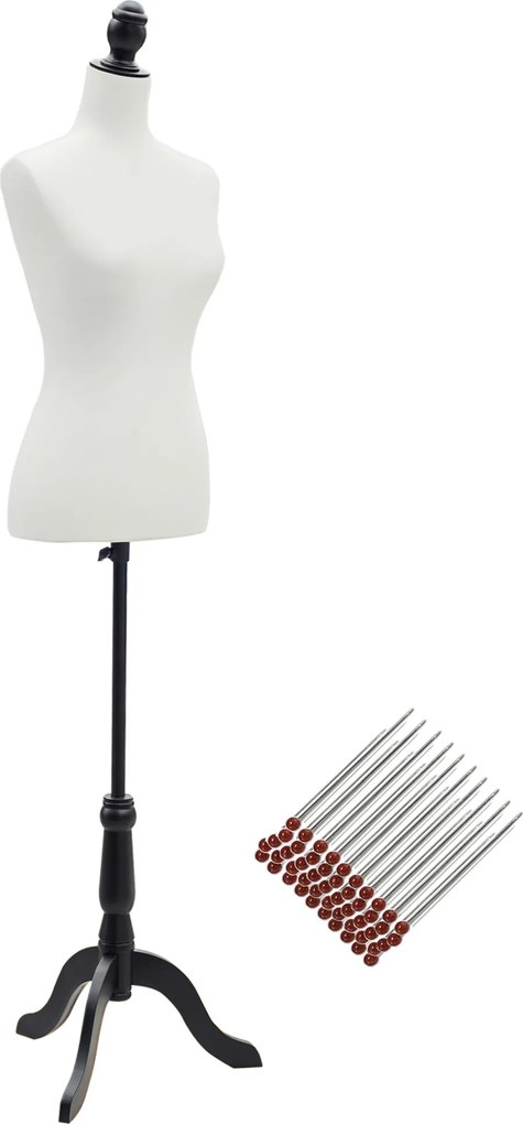 HOMCOM Manequim de Costura Feminino Manequim de Costura Ajustável a 130-168 cm com Tripé de Madeira Branco | Aosom Portugal