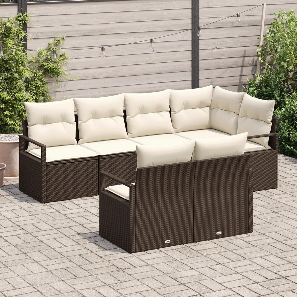 Conjunto de Sofás de Jardim vidaXL 7 Peças com Almofadas Castanho Ratt
