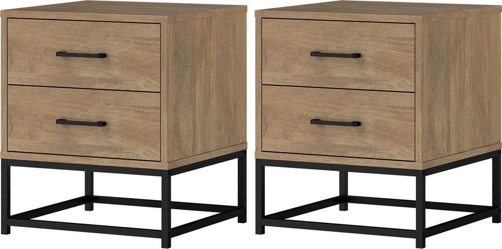 Conjunto de 2 mesas de cabeceira com 2 gavetas 40 L x 39,5 P x 48 A cm, estilo industrial, para quarto ou sala de estar acabamento em cor natural