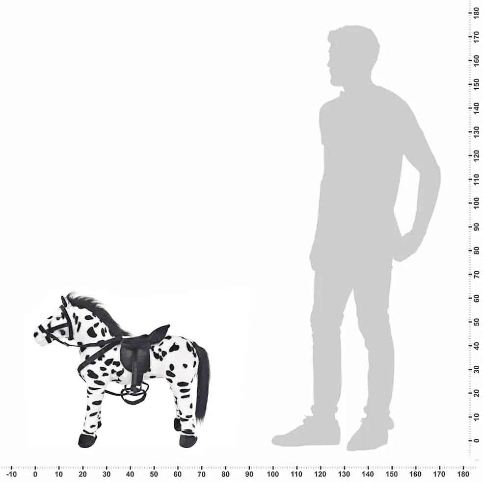 Brinquedo de montar cavalo peluche preto e branco XXL