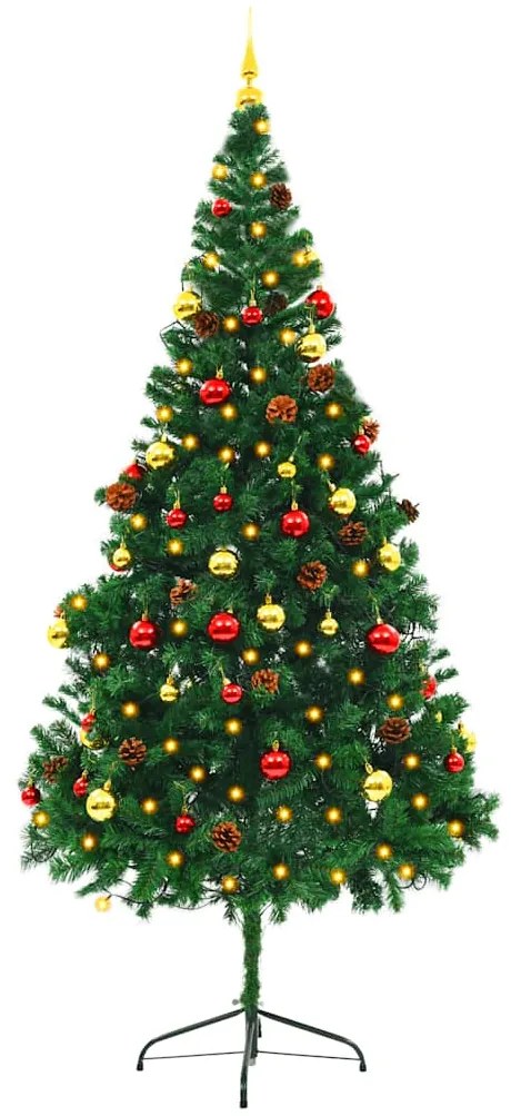 Árvore de Natal artificial pré-iluminada + enfeites 210cm verde